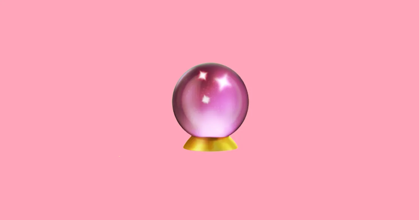 A crystal ball emoji on a plain pink background.