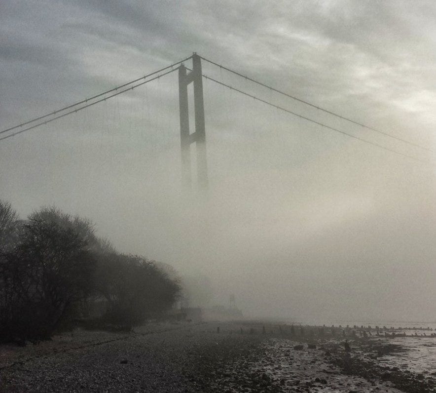 My photo of the silhouette of the Humber Bridge emerging from fog.