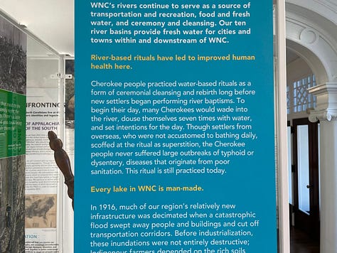 Images of the exhibits of the Asheville History Museum showing images and texts