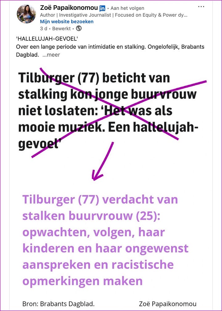 Screenshots van de LinkedIn-feed van Zoë Papaikonomou
