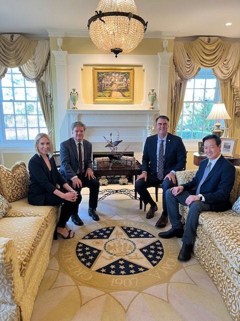 LEFT: Governor Asa Hutchinson features leadership of Governor Stitt on America the Entrepreneurial | RIGHT: NGA Chair Governor Kevin Stitt with our Team in Oklahoma City