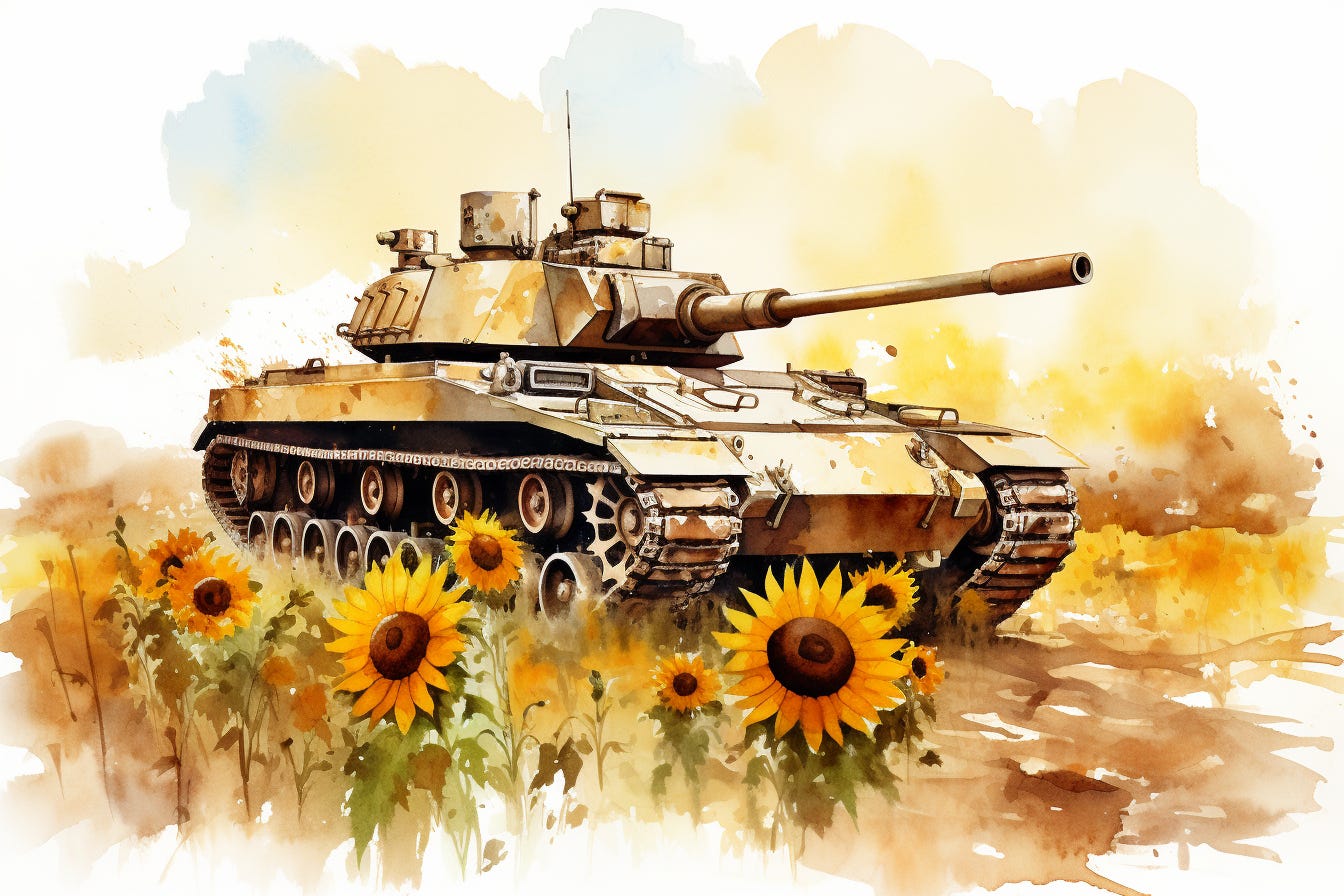 Tank over Sunflowers, Germany Green Military Tank over Sunflowers, Germany Green Military