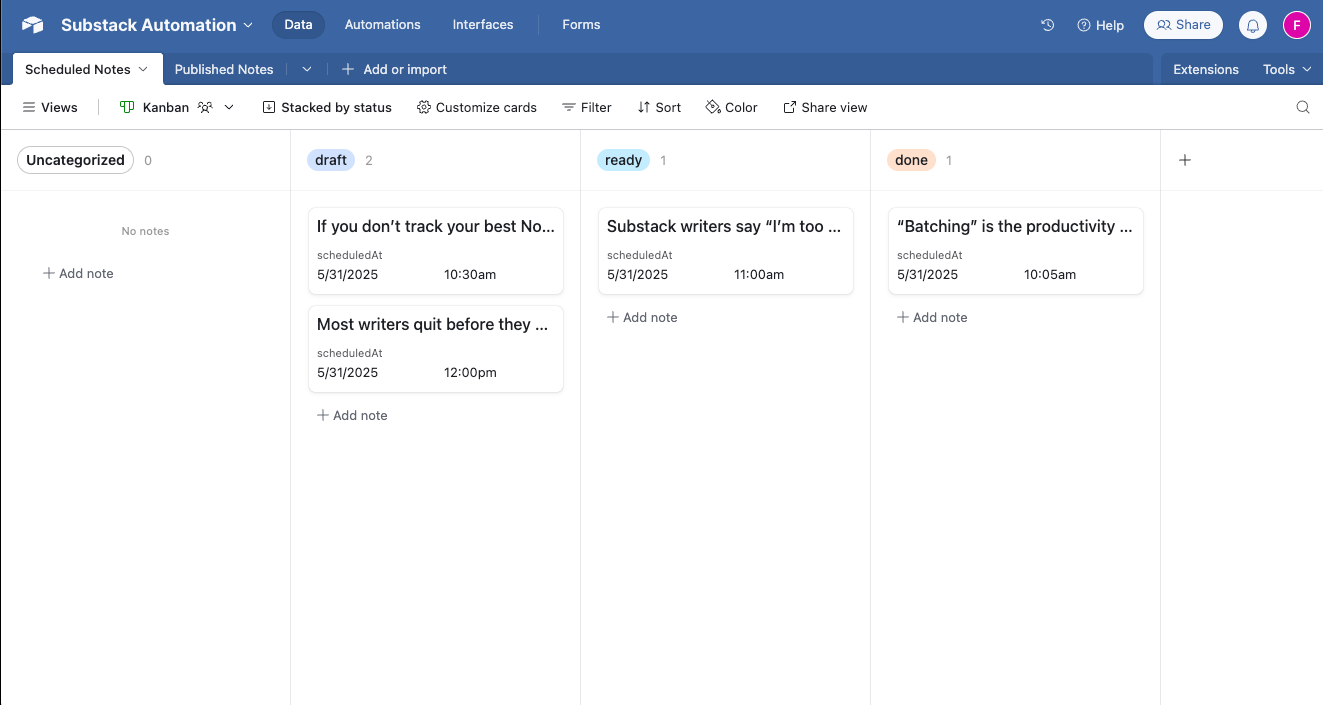 Kanban view of your Notes