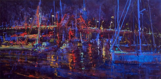 Summer Evening on Spa Creek, Annapolis, 12 x 24", Plein Air Pastel, © Maria Marino