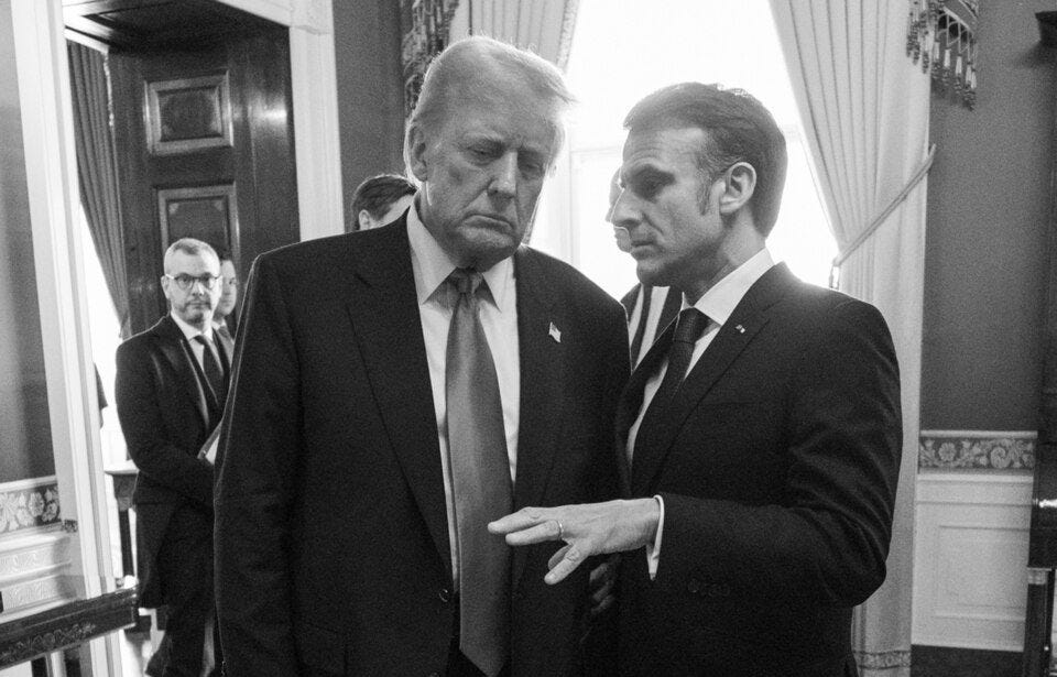 French President Emmanuel Macron speaks with U.S. President Donald Trump during a bilateral meeting in the Oval Office on 24 February 2025. French President Emmanuel Macron speaks with U.S. President Donald Trump during a bilateral meeting in the Oval Office on 24 February 2025.