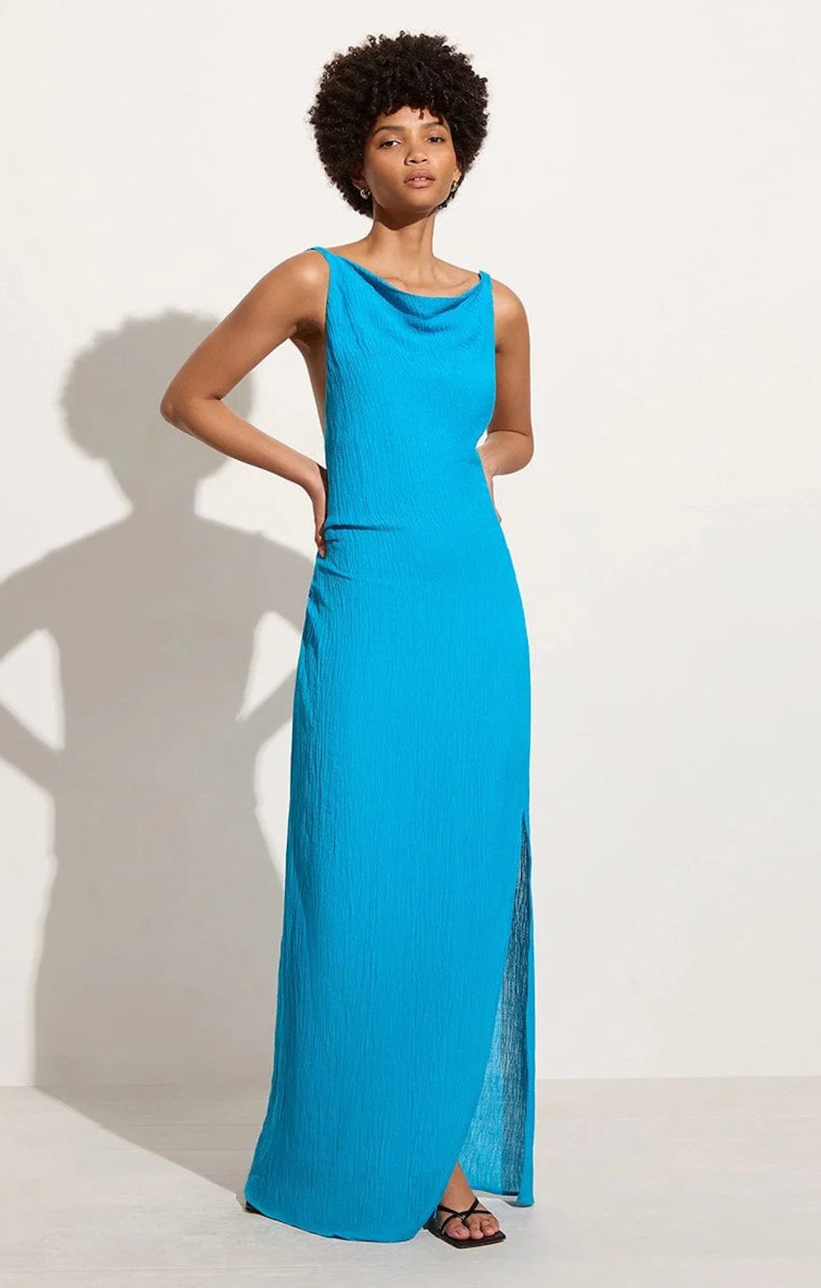 open back wedding guest dress Backless Midi Wedding Guest Dress with Cowl Neckline fg4796