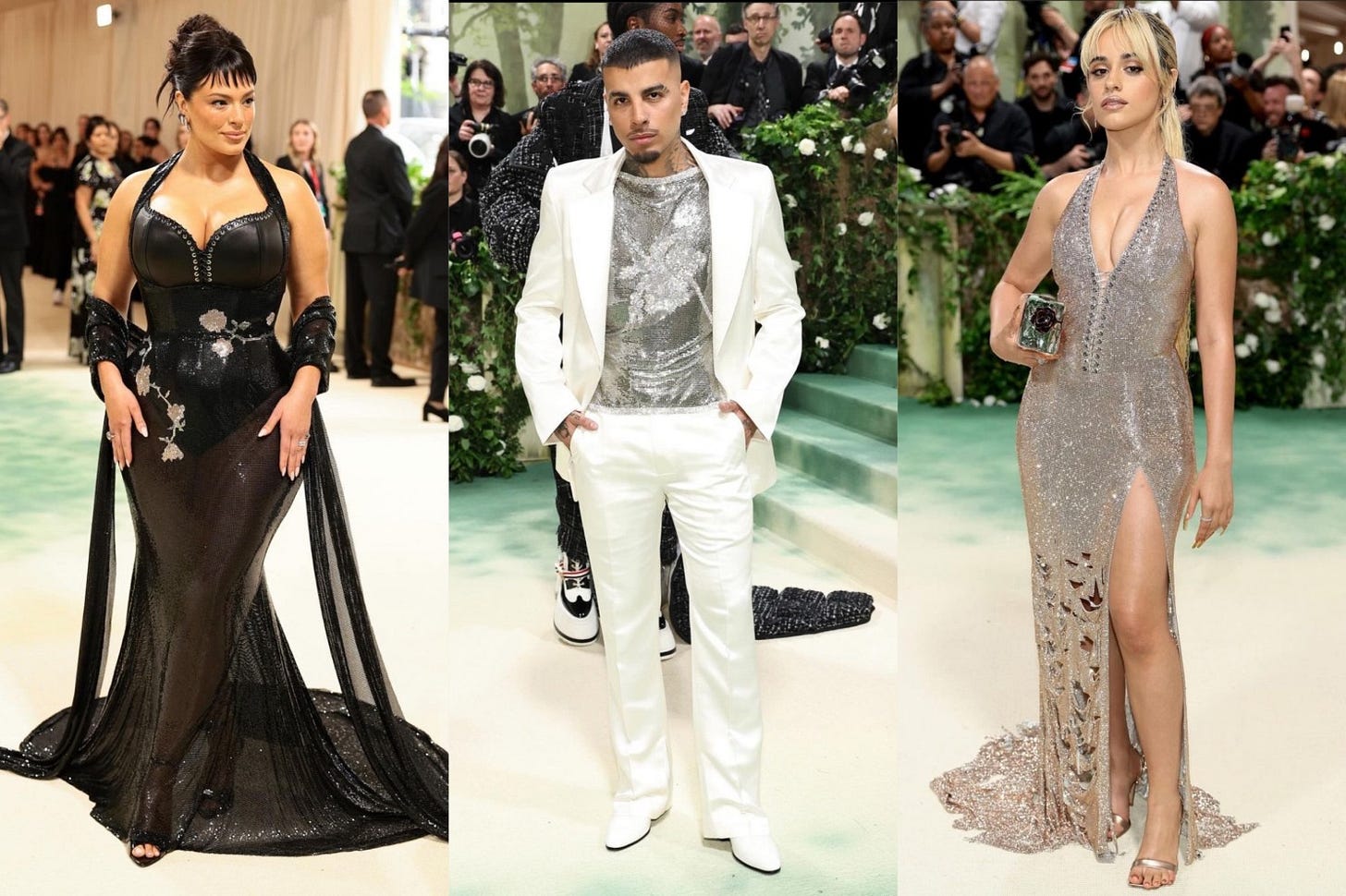Ashley Graham,  Rauw Alejandro and Camilla Cabello  X Ludovic de Saint Sernin at The Met Gala 2024