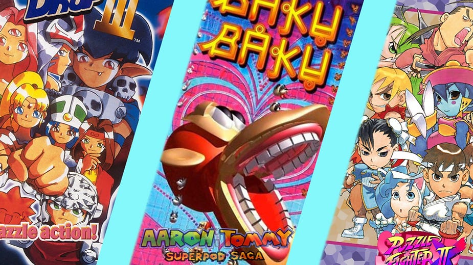 Three colorful video game covers featuring anime characters, a cartoonish monkey head, vibrant backgrounds, and bold text. Energetic mood.