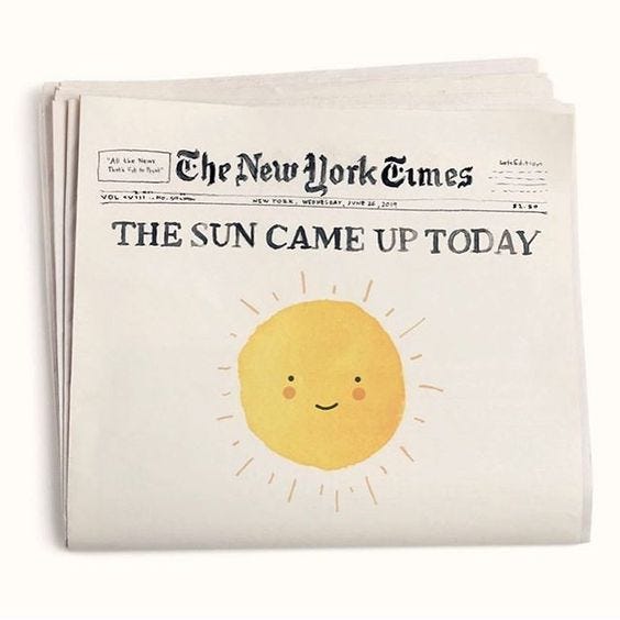 This may contain: the new york times newspaper features an image of a smiling sun on it's front page