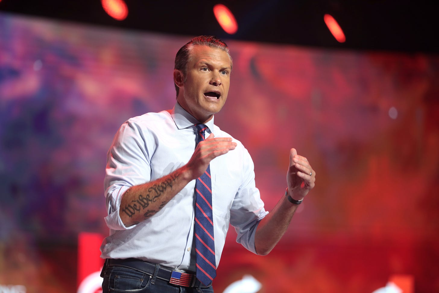Image: Pete Hegseth speaking with attendees at the 2022 Student Action Summit at the Tampa Convention Center in Tampa, Florida. Wikimedia Commons user Gage Skidmore / CC BY-SA 4.0 https://commons.wikimedia.org/wiki/File:Pete_Hegseth_(52251960778).jpg. Image: Pete Hegseth speaking with attendees at the 2022 Student Action Summit at the Tampa Convention Center in Tampa, Florida. Wikimedia Commons user Gage Skidmore / CC BY-SA 4.0 https://commons.wikimedia.org/wiki/File:Pete_Hegseth_(52251960778).jpg.