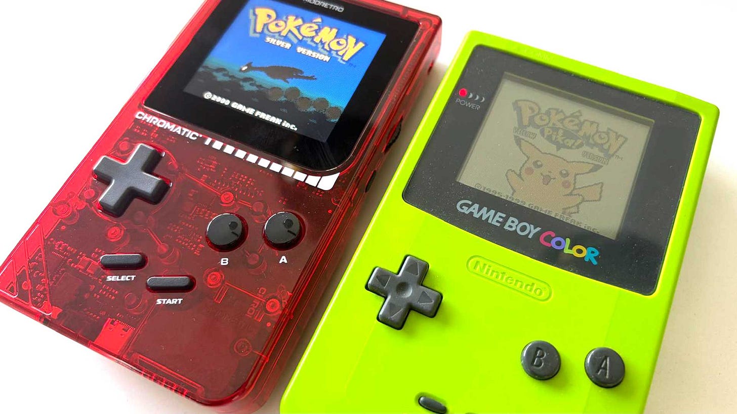 ModRetro Chromatic Transparent and original Game Boy Color