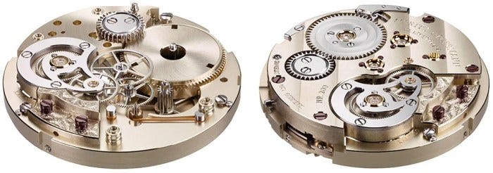 Made from untreated German silver, the movement features screws tempered over flame to achieve their distinctive brown-violet hue. Made from untreated German silver, the movement features screws tempered over flame to achieve their distinctive brown-violet hue.