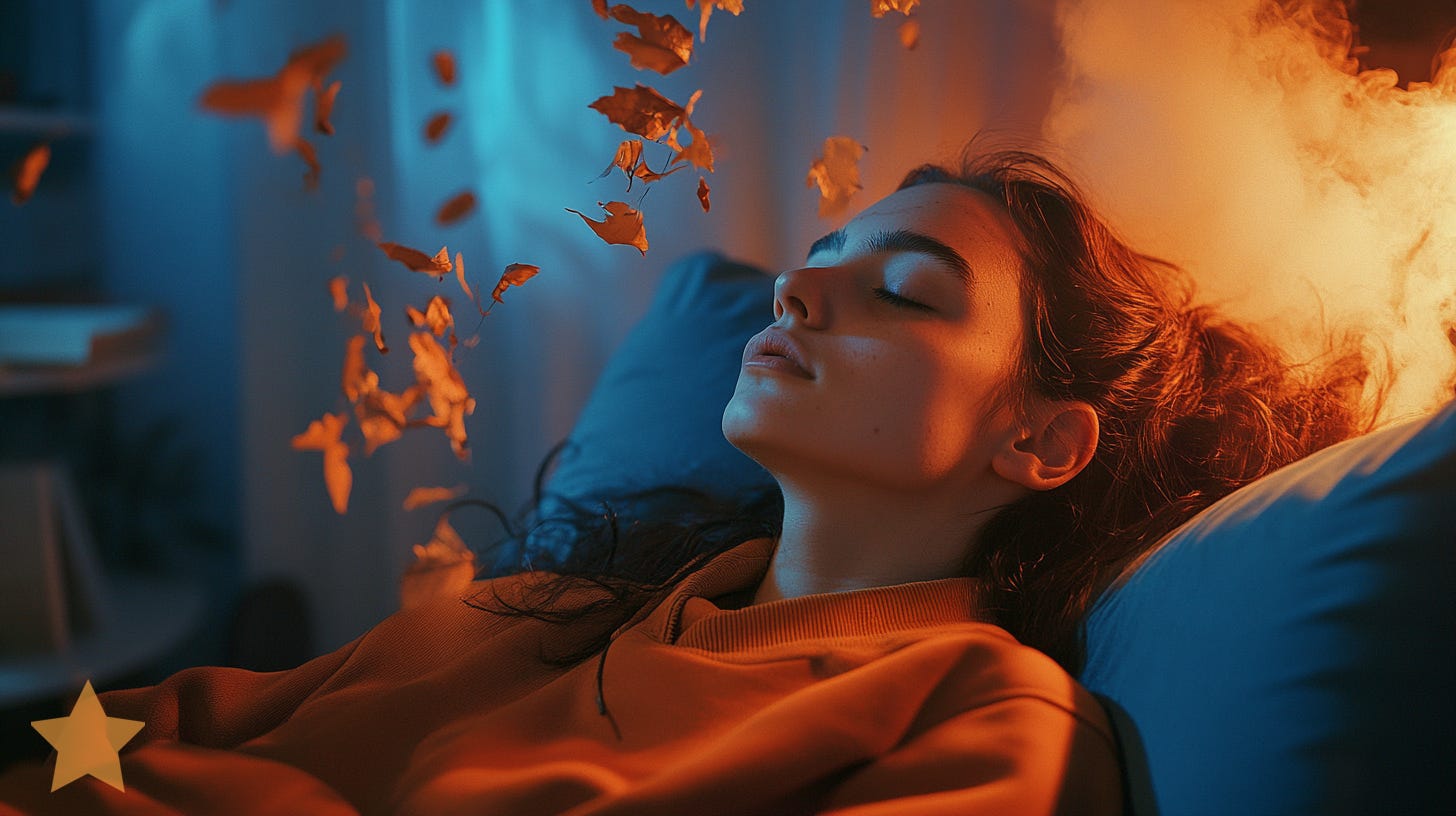 Illustration of a woman deep in thought, her memories fluttering around her head Illustration of a woman deep in thought, her memories fluttering around her head