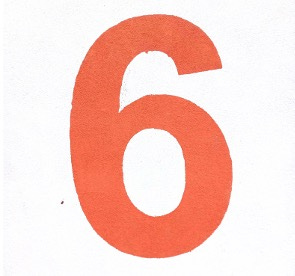 An orange number six on a white background. An orange number six on a white background.