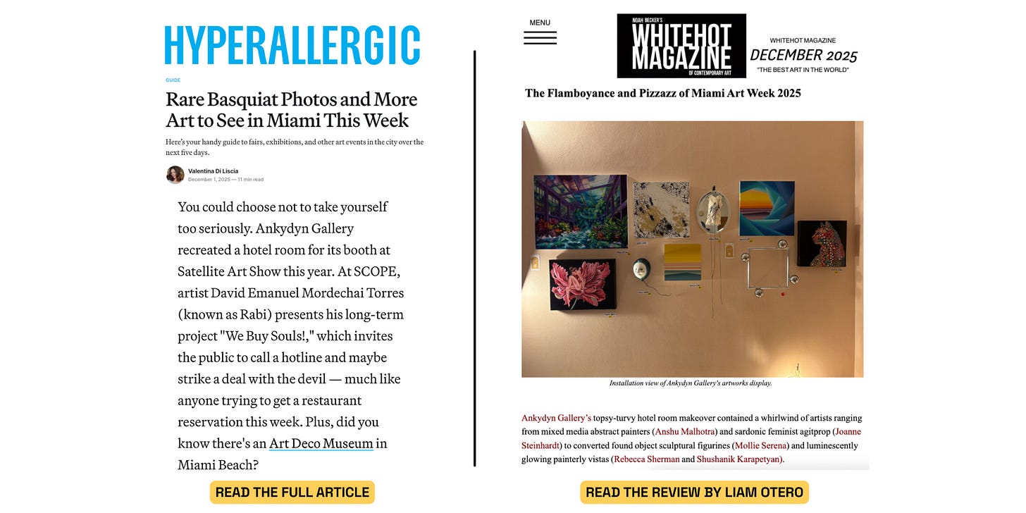 Hyperallergic and Whitehot Magazine articles showcasing ankydyn gallery