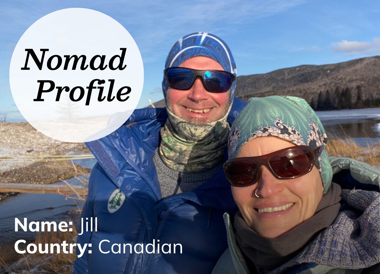 A white man and woman are covered head to toe in cold-weather gear. They are in the mountains, are wearing sunglasses, and have big smiles. A white man and woman are covered head to toe in cold-weather gear. They are in the mountains, are wearing sunglasses, and have big smiles.