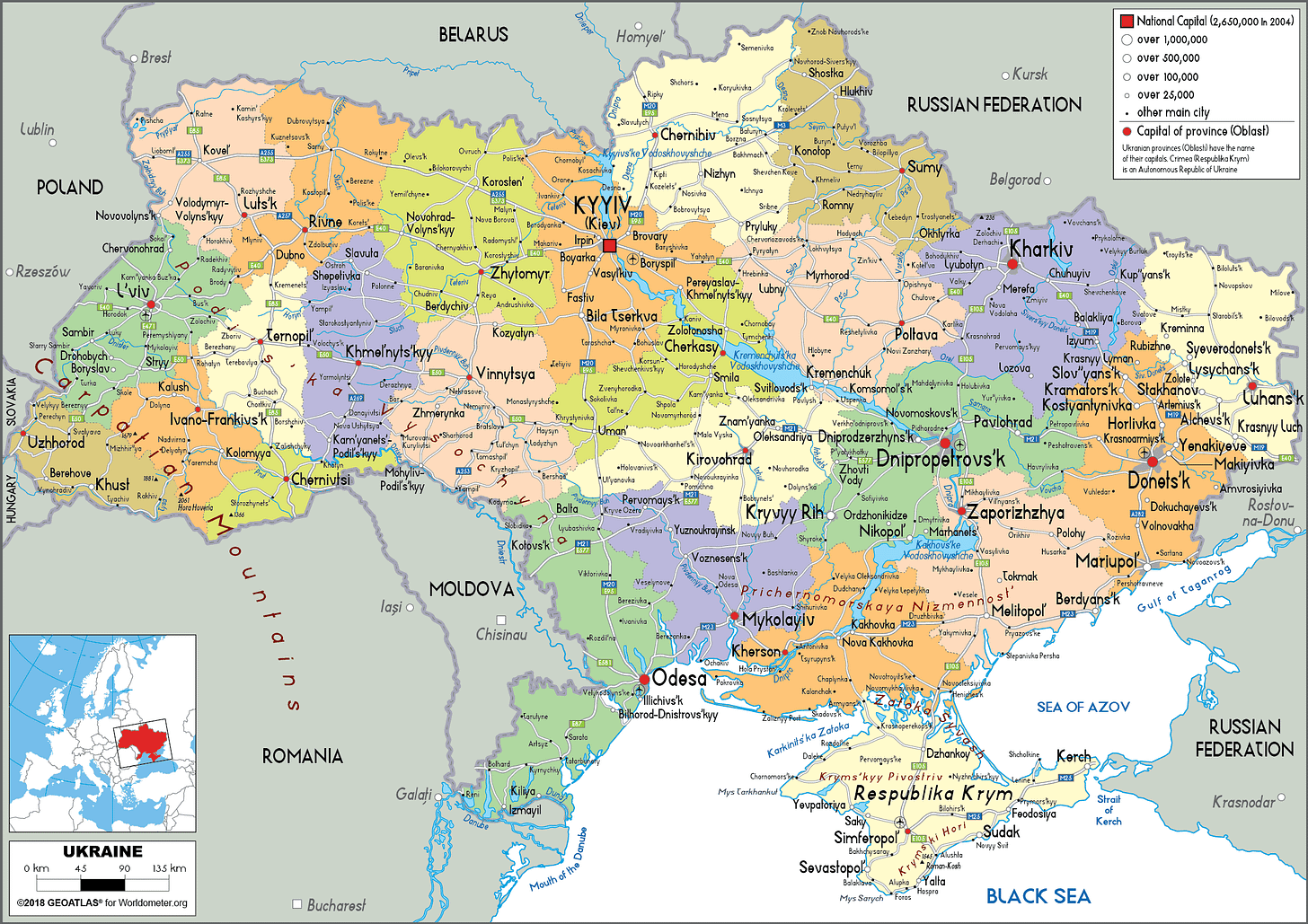 Carte politique de l'Ukraine en grand format - Worldometer