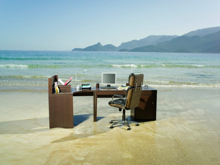 Office desk on beach Office desk on beach