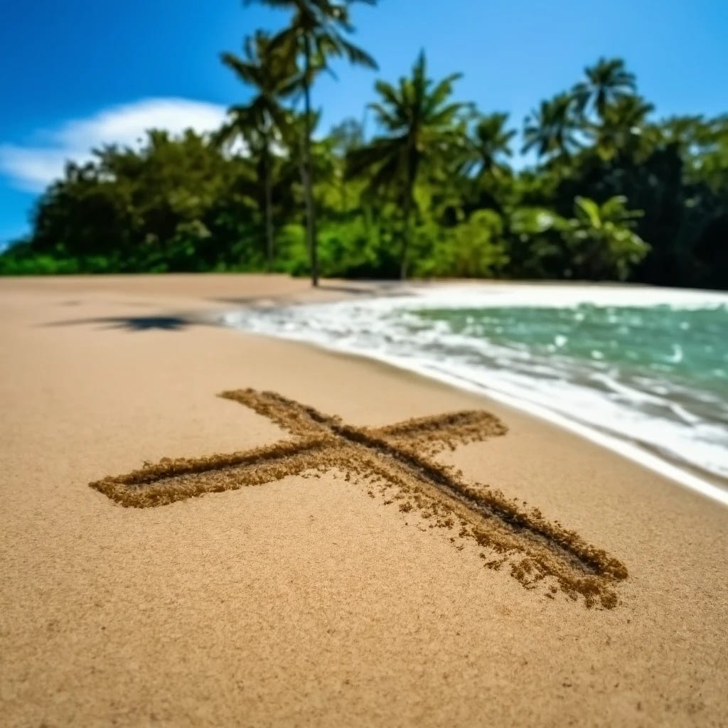 X marks the spot for treasure on  a pacific island 