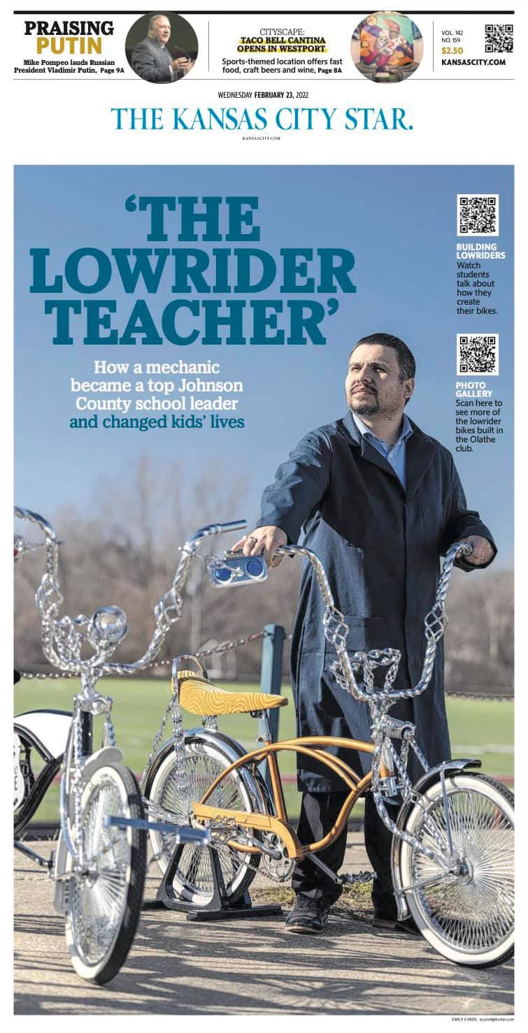 cover of Kansas City Star newspaper with a photo of Erik Erazo and lowrider bikes