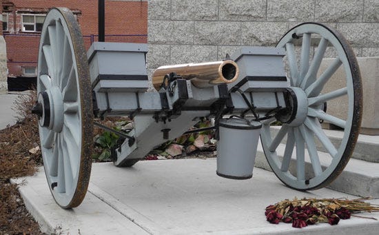Photograph of a NWMP 7-pounder artillery gun at "Depot" Division (Source of photo - Ric Hall's Photo Collection).