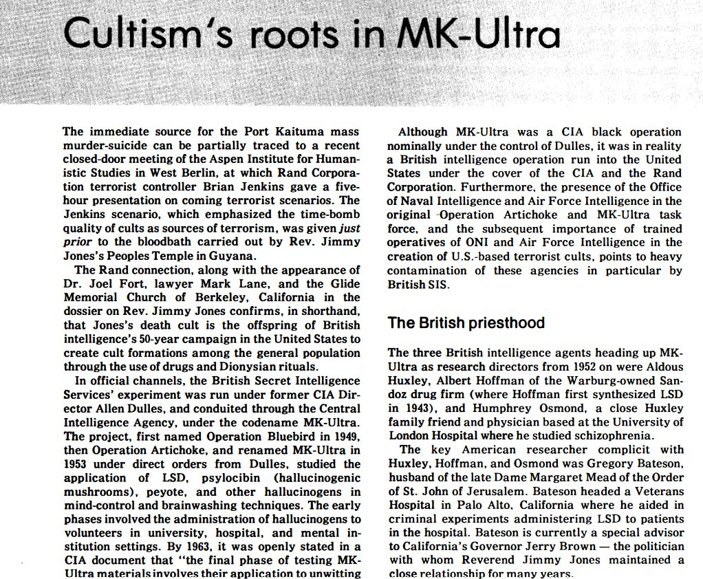 Cultism's Roots in MK Ultra
