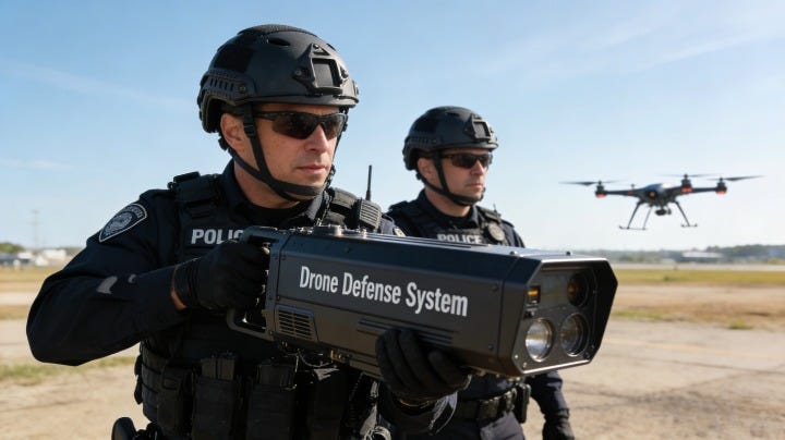 Portable electronic countermeasure (ECM) device for neutralizing small unmanned aerial systems (sUAS). Portable electronic countermeasure (ECM) device for neutralizing small unmanned aerial systems (sUAS).