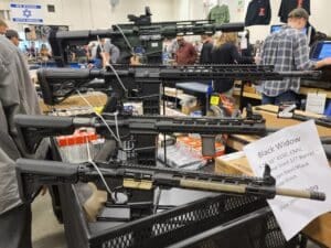 A collection of AR-15s on sale at a December 2023 gun show A collection of AR-15s on sale at a December 2023 gun show