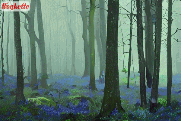 Cartoon flying fairy cat in the woods