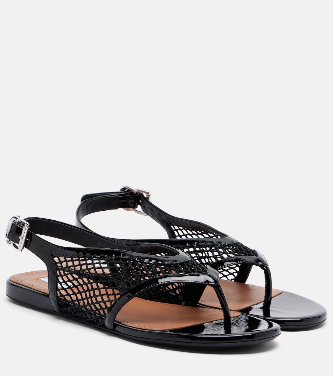 Fishnet leather-trimmed thong sandals | Alaïa