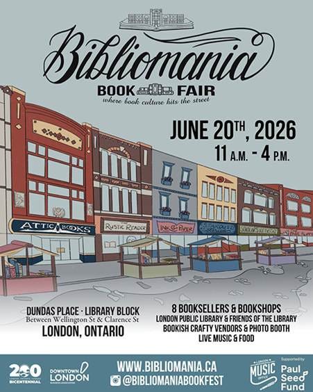 Bibliomania Book Fair, a street event in London featuring book culture, music, and food, takes place on June 20, 2026.
AI-generated content may be incorrect. Bibliomania Book Fair, a street event in London featuring book culture, music, and food, takes place on June 20, 2026.
AI-generated content may be incorrect.