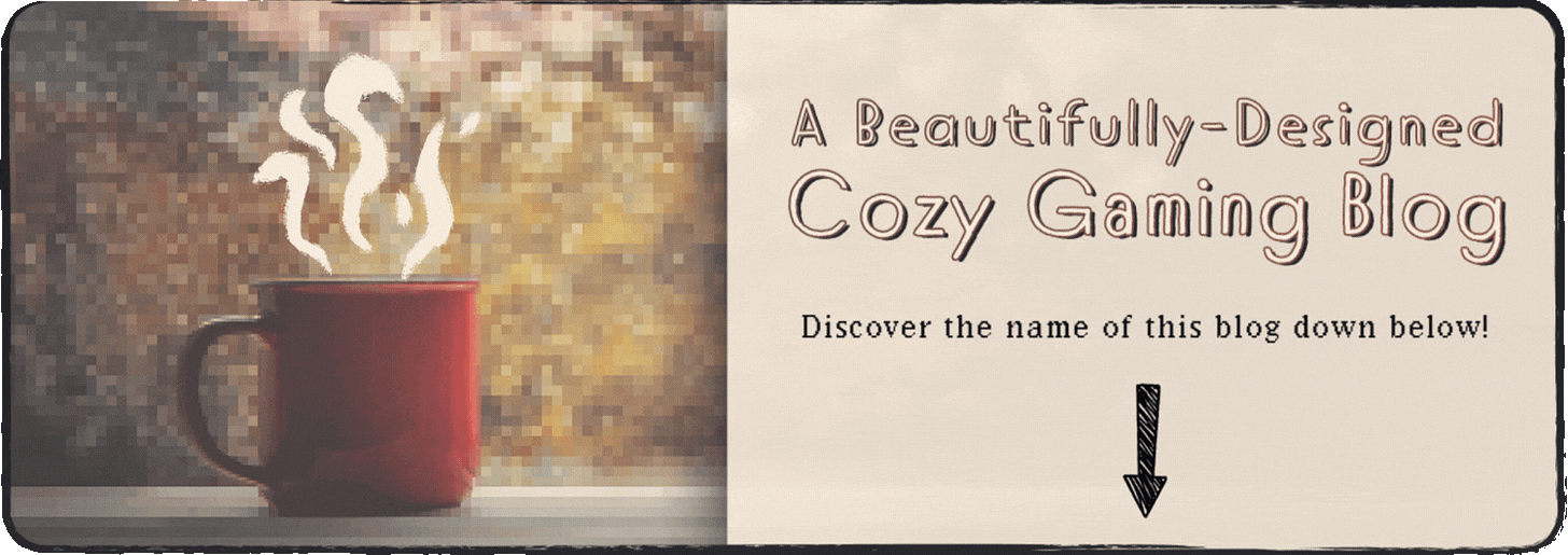 A gif image showing a pixelated cup of coffee for the section on the cozy gaming blog!