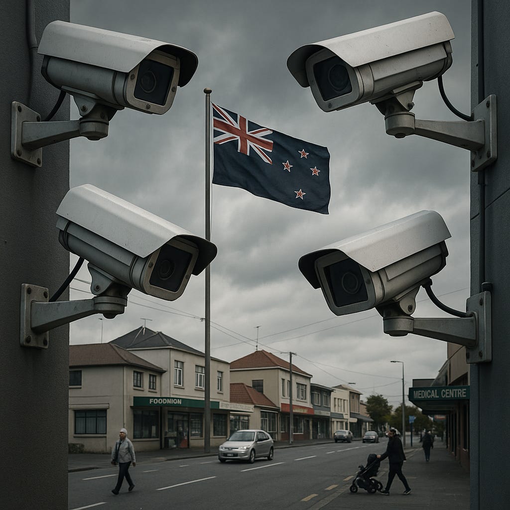 Surveillance state concept showing CCTV monitoring of New Zealand communities Surveillance state concept showing CCTV monitoring of New Zealand communities