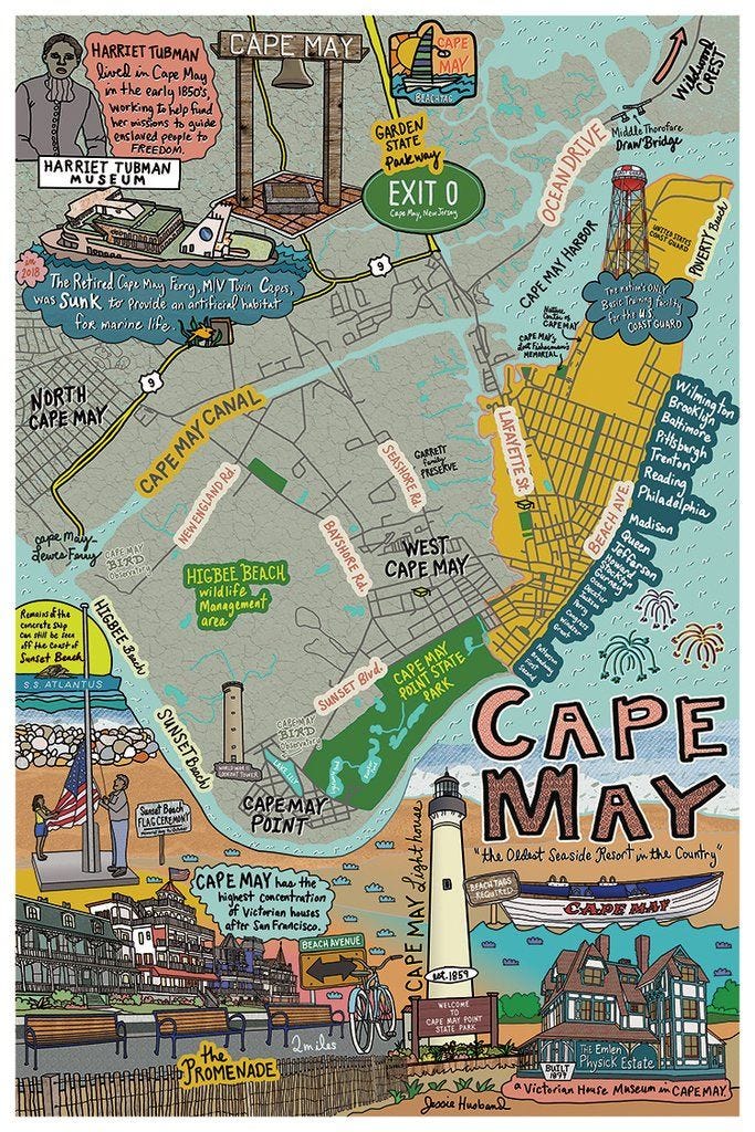Map of Cape May, New Jersey (customization and framing options availab ... Map of Cape May, New Jersey (customization and framing options availab ...