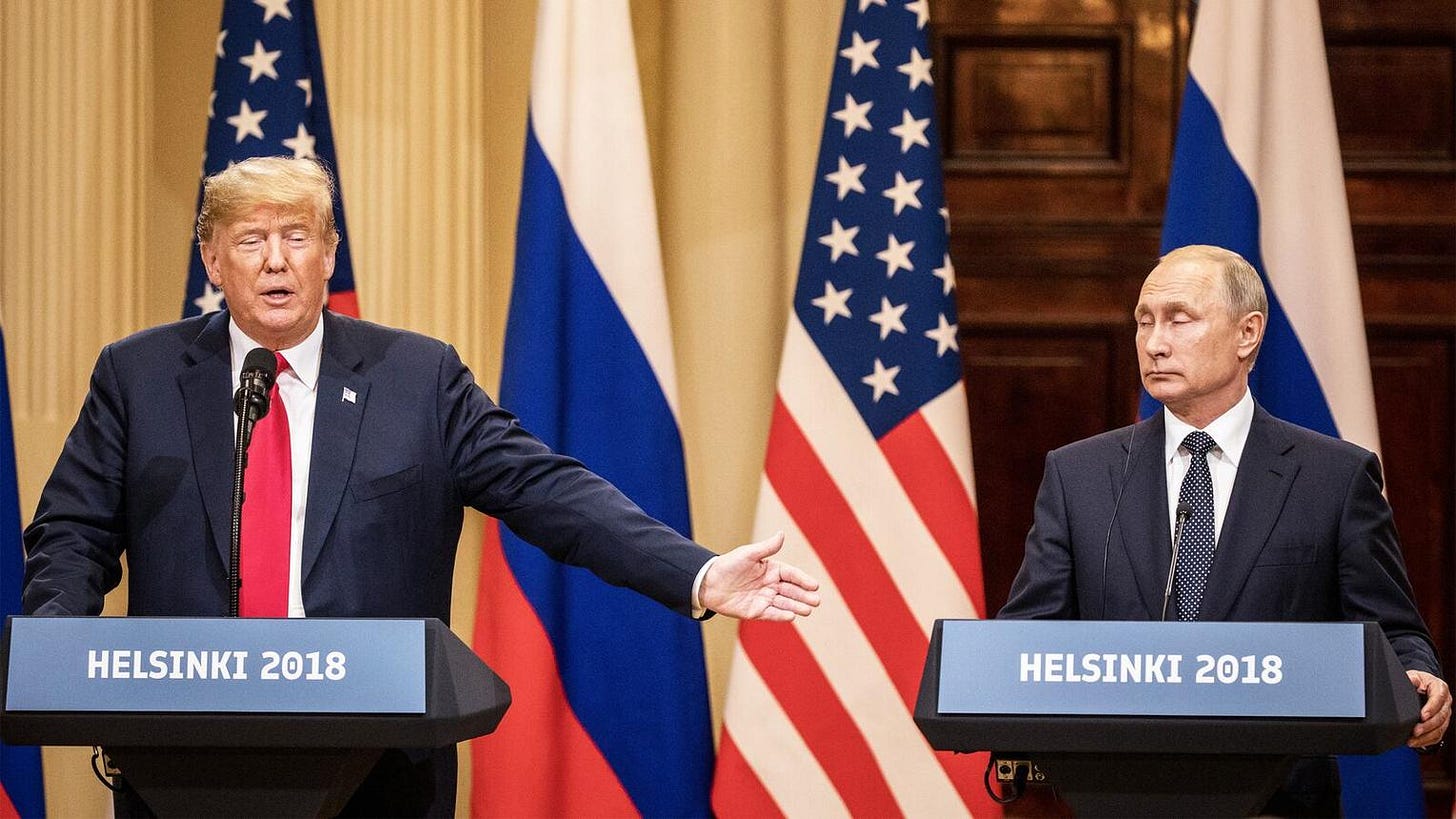 Donald Trump and Vladimir Putin at the Helsinki summit in July 2018 Donald Trump and Vladimir Putin at the Helsinki summit in July 2018