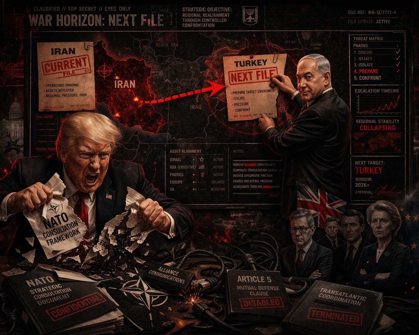 Trump is not breaking NATO out of impulse alone. He is tearing down the one alliance that would force America to stand with Turkey, not Isræl, in Netanyahu’s next war.