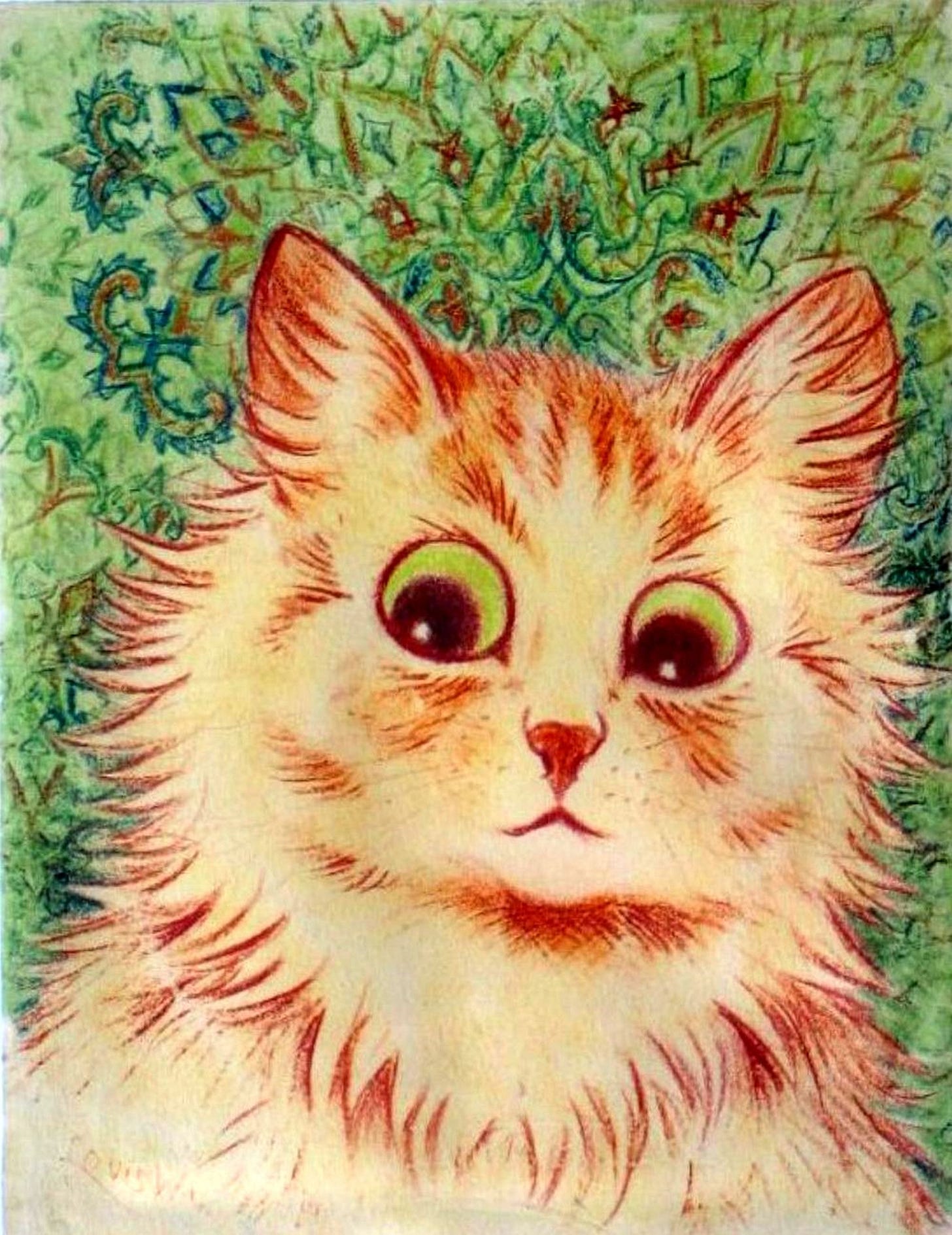 Cat face dissolved into a symmetrical kaleidoscope pattern