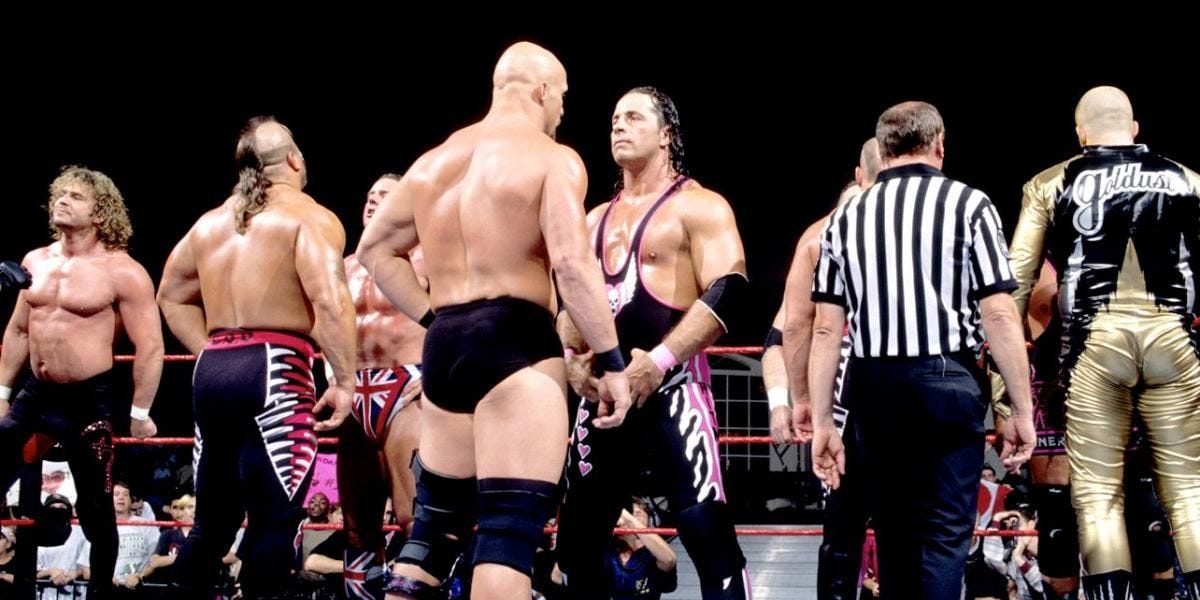 Hart Foundation v Goldust, Shamrock, Austin & LOD Canadian Stampede 1997 Cropped