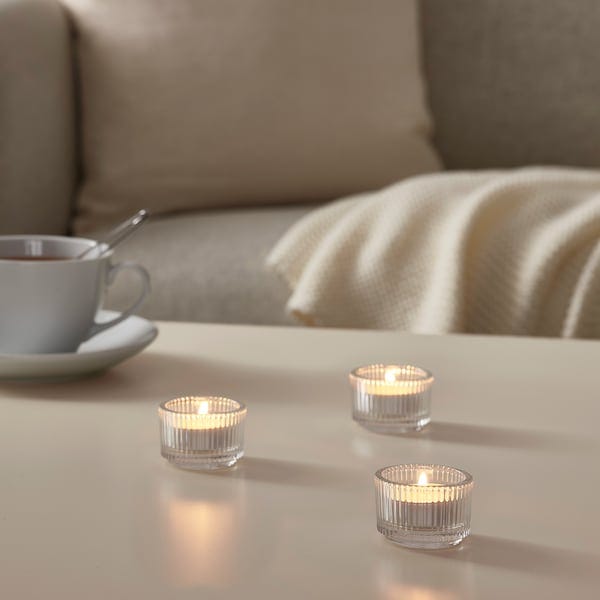 FINSMAK Tealight holder, clear glass, 1 ½ "