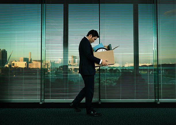 asian office worker leaving his job in layoff for recession - being fired stock pictures, royalty-free photos & images