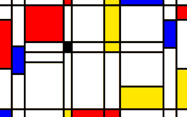 Una variante del videogioco Ping con alcuni blocchi che si muovono su uno sfondo ispirato alle opere d'arte di Piet Mondrian.