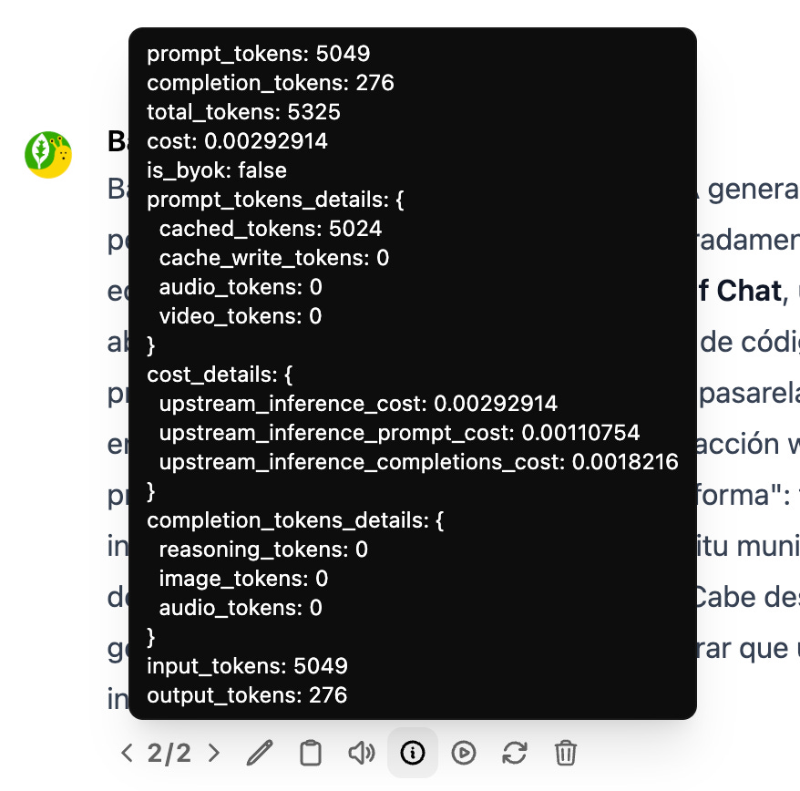 A BayLeaf Chat usage card reports 5,049 prompt tokens, including 5,024 cached tokens, and 276 completion tokens, for a total of 5,325 tokens and an inference cost of about $0.0029. A BayLeaf Chat usage card reports 5,049 prompt tokens, including 5,024 cached tokens, and 276 completion tokens, for a total of 5,325 tokens and an inference cost of about $0.0029.