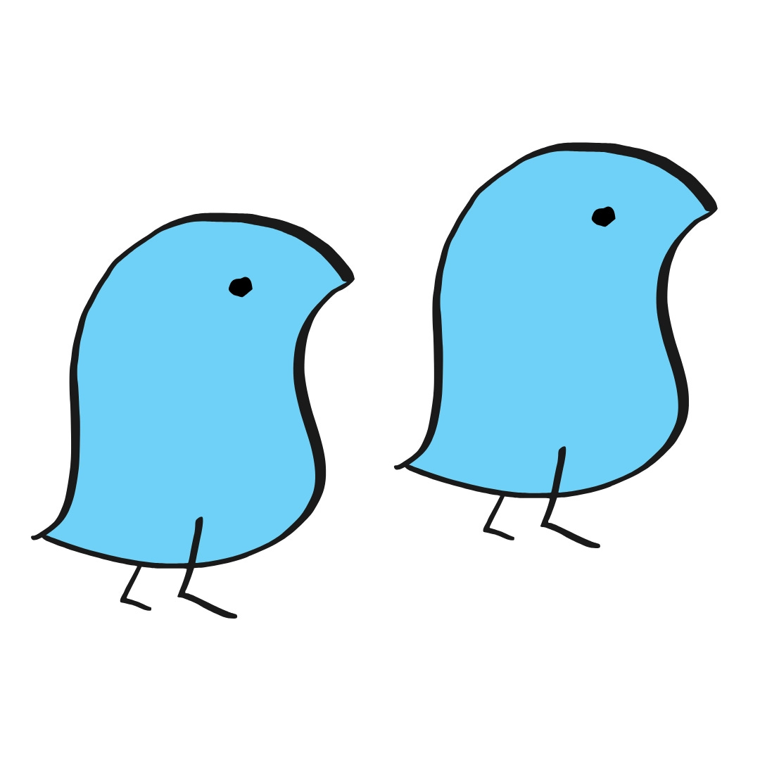Two wugs, an imaginary critter that looks like a blue peep or chick.
