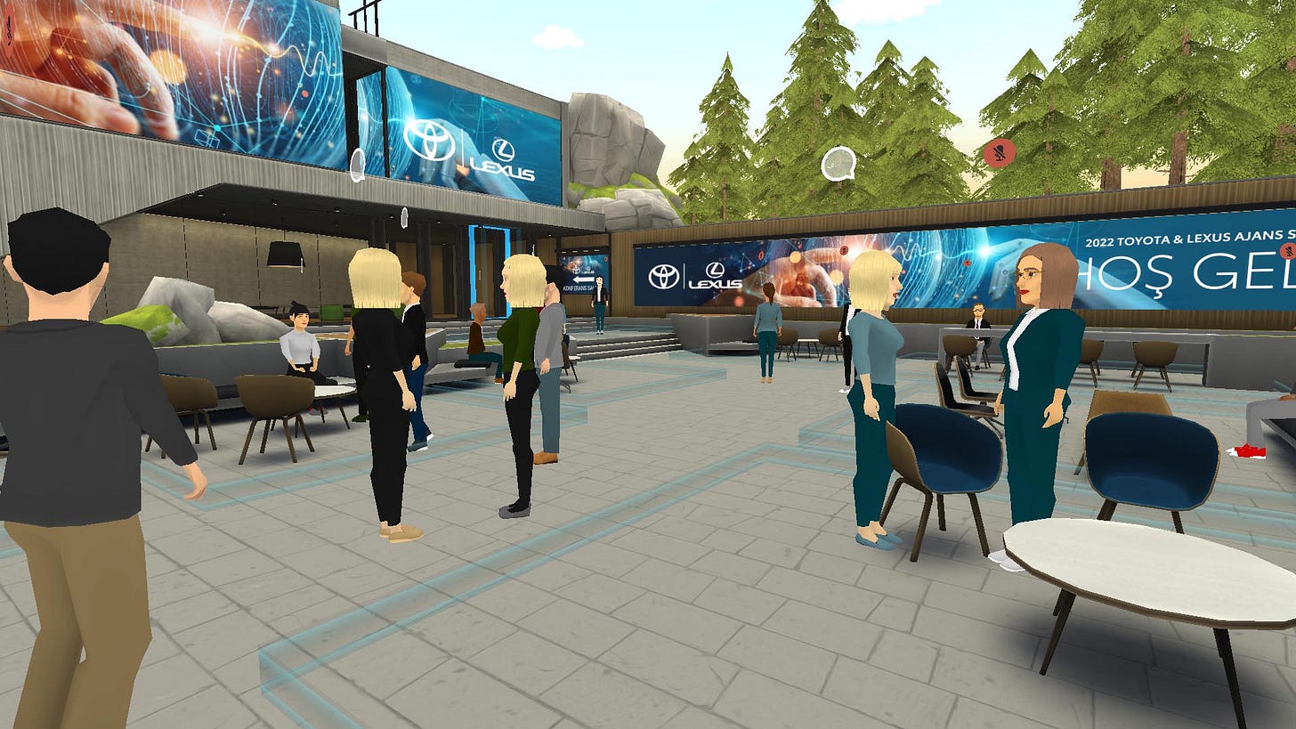 vue d'un Métavers dans lequel des avatars en 3D semblent discuter