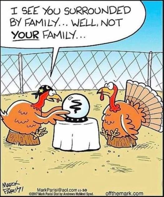 May be an image of ‎turkey, snowman and ‎text that says '‎I SEE YOu SURROUNDED BY FAMILY... WELL, NOT YOUR FAMILY... wo الی ليني MARK MarkParisi@aol.co com lcom1-20 11-20 ©2017 Mark Parisi Distb Andrews Melicel Synd. offthemark.com‎'‎‎
