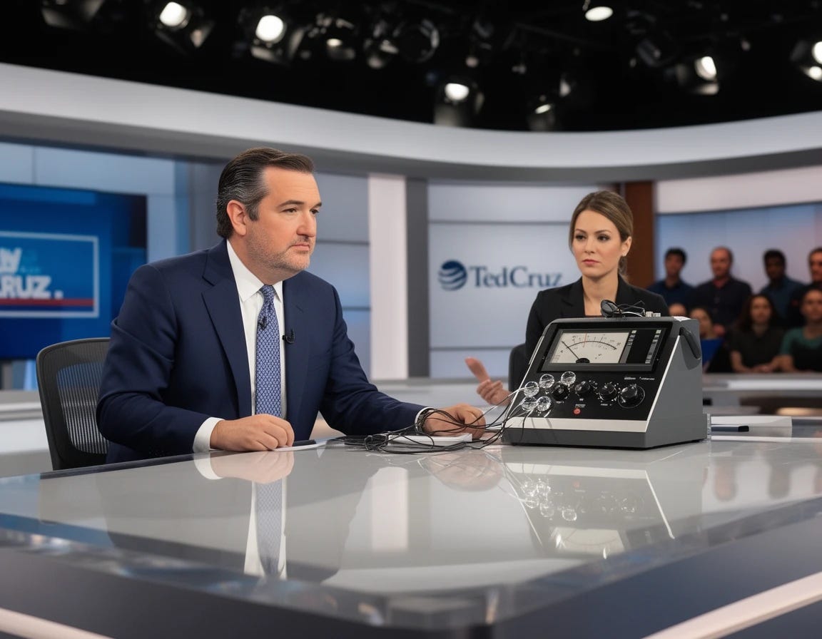 Lying Ted Cruz U.S. Senator from Texas on talk show taking lie detector test Lying Ted Cruz U.S. Senator from Texas on talk show taking lie detector test