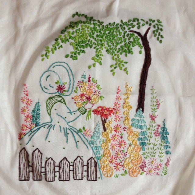 Embroidered crinoline lady Embroidered crinoline lady