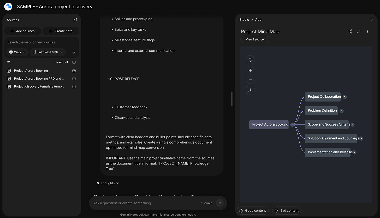 A Gemini Notebook mind map built from the Knowledge Tree note, with five branches from Project Collaboration to Implementation and Release. Sample data. A Gemini Notebook mind map built from the Knowledge Tree note, with five branches from Project Collaboration to Implementation and Release. Sample data.