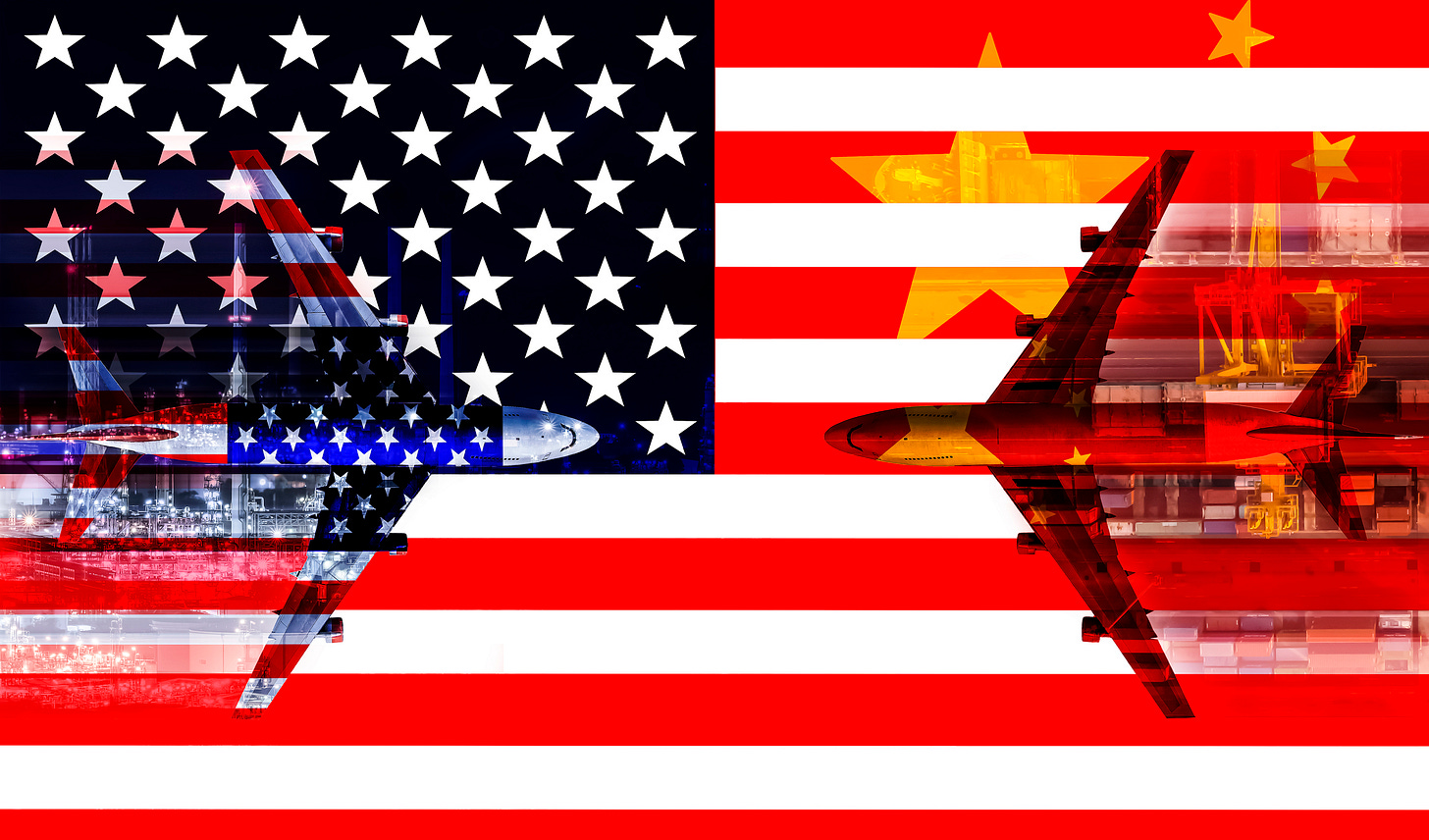 U.S. and Chinese planes on an American flag U.S. and Chinese planes on an American flag