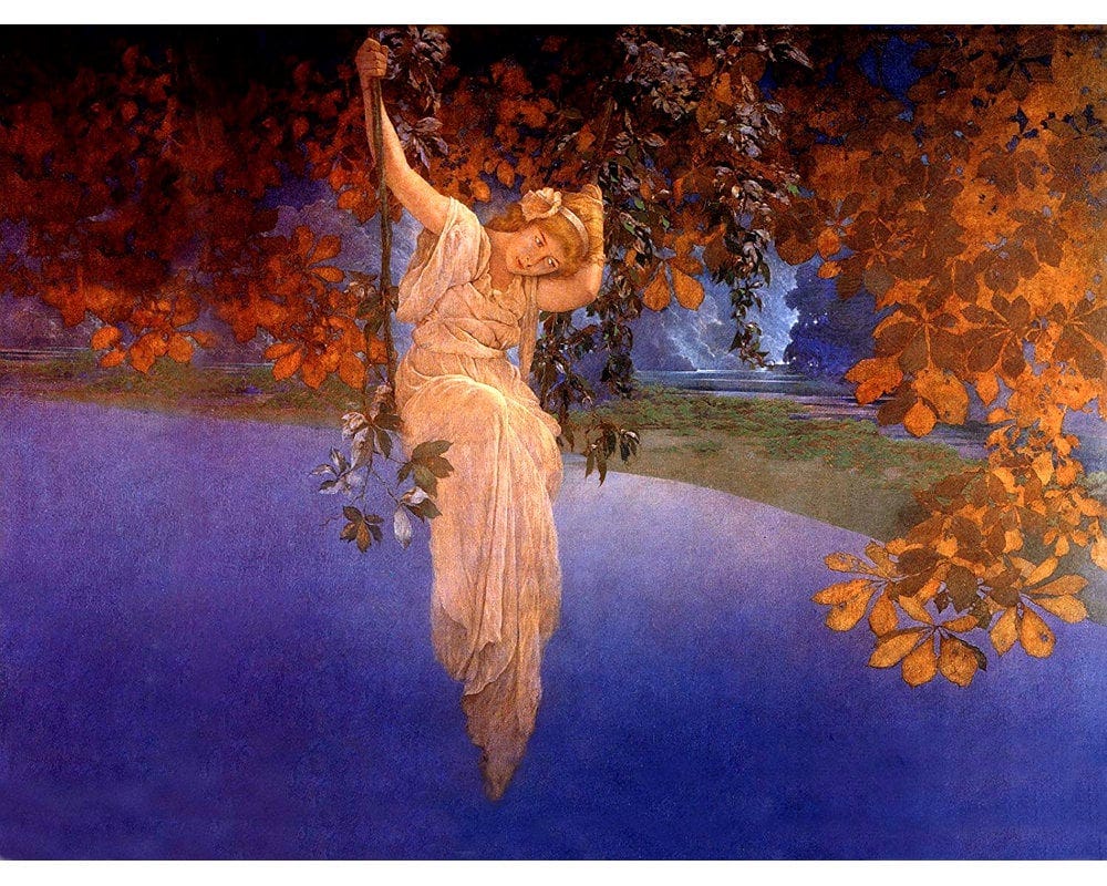 Maxfield Parrish Painting Girl on a Swing Reveries Antique - Etsy
